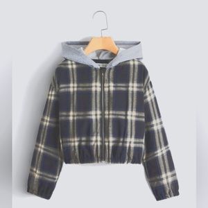 Girls Plaid Print Hooded Thin Jacket
